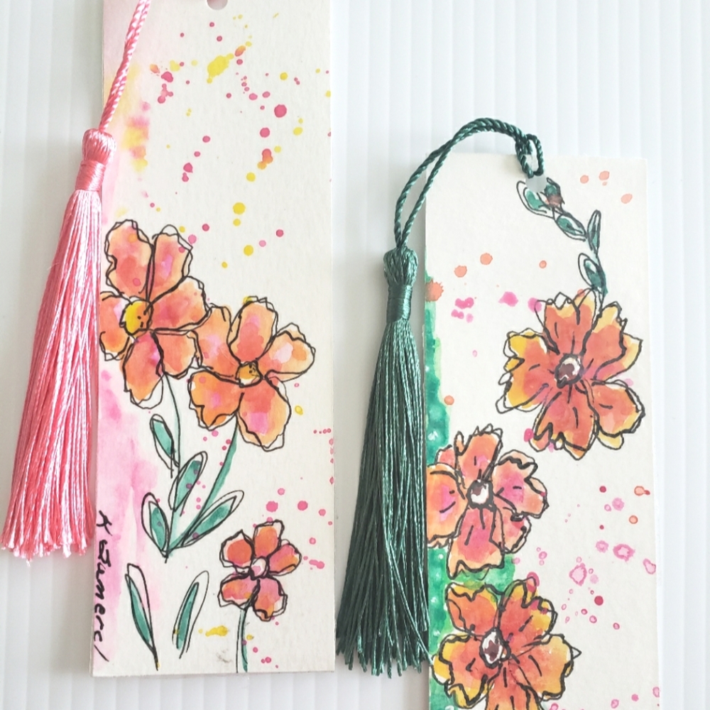Hand Painted Floral Watercolor Bookmarks